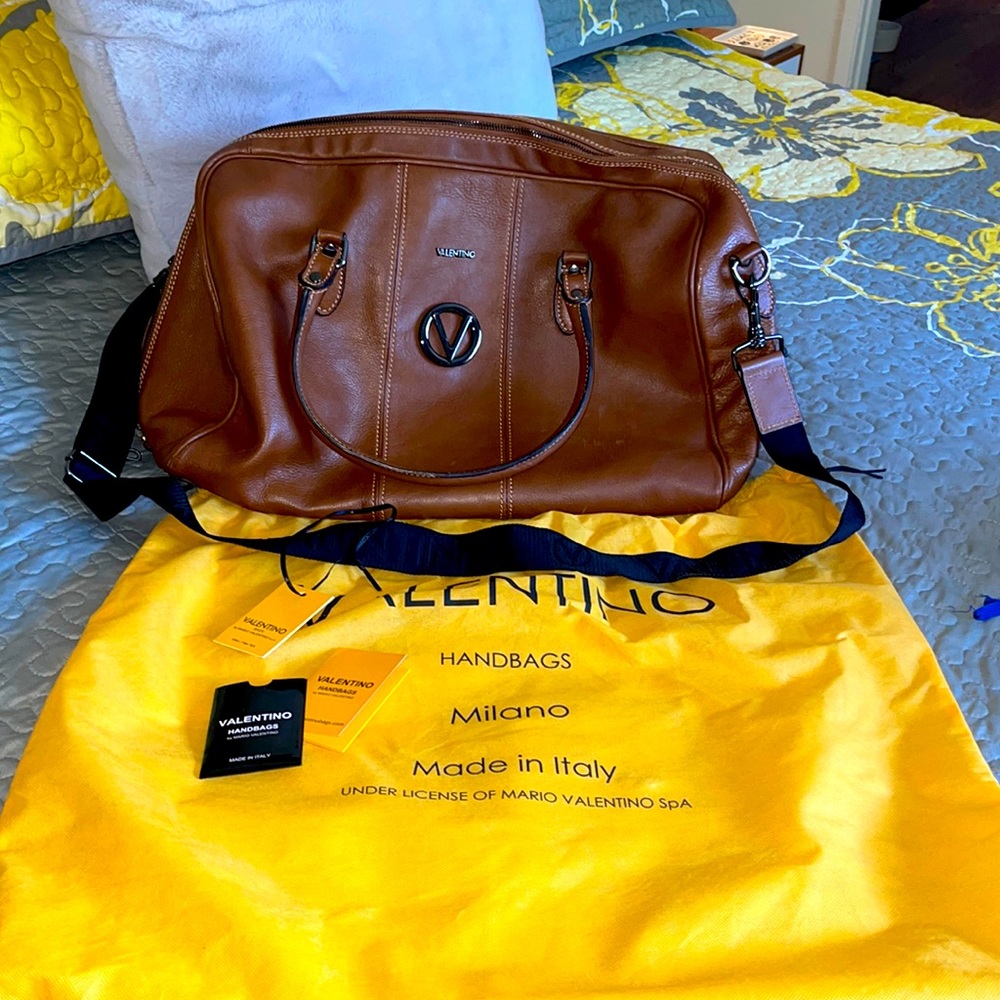 Valentino Brown Leather Weekender Bag
